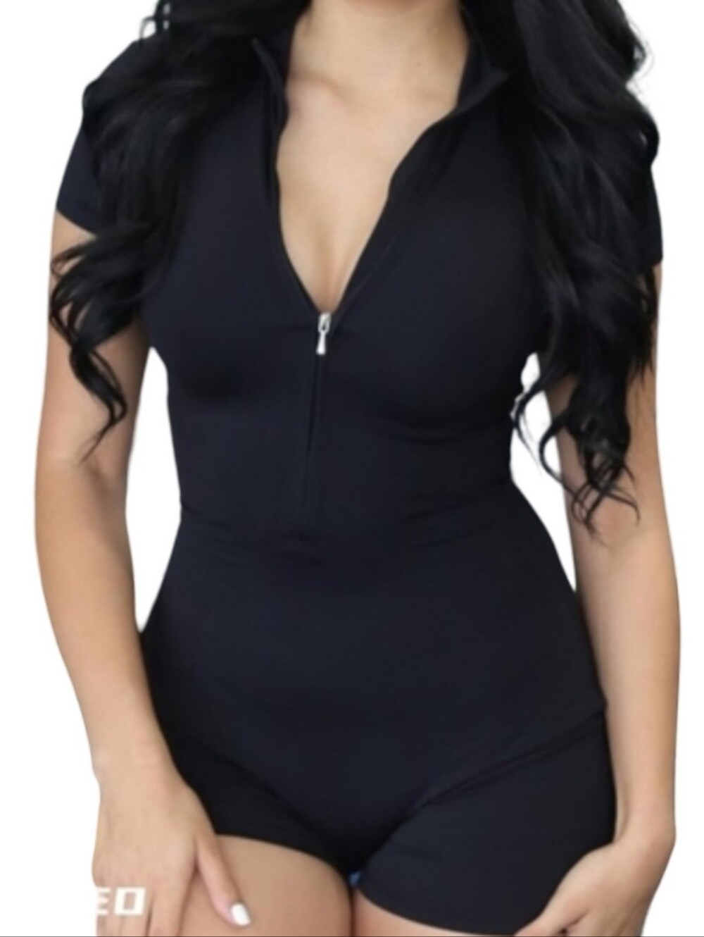 YEOREO CoreFlex Zip Front Bodycon Jumpsuit Unitard Black Small